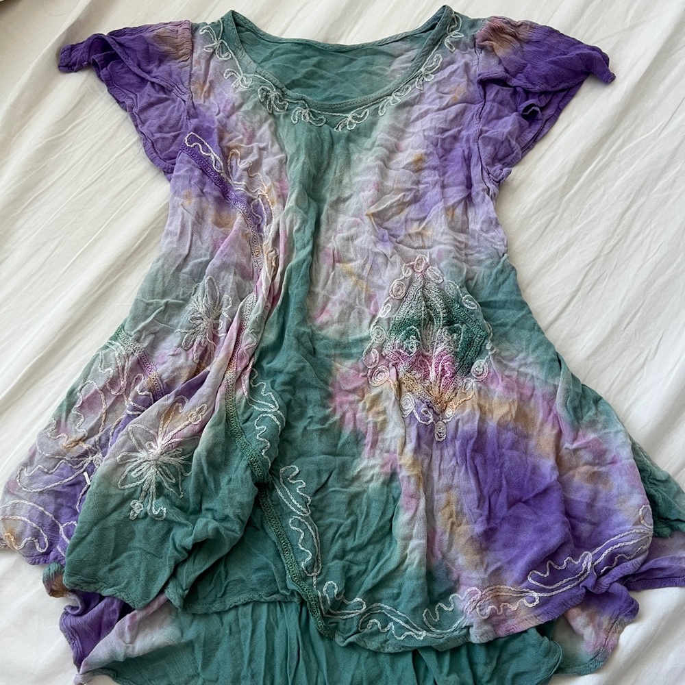 Tie-Dye Baby Doll Dress - Purple and Green